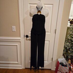 Vintage Venus USA Black Halter Tie Neck Sleeveless Wide Leg Jumpsuit